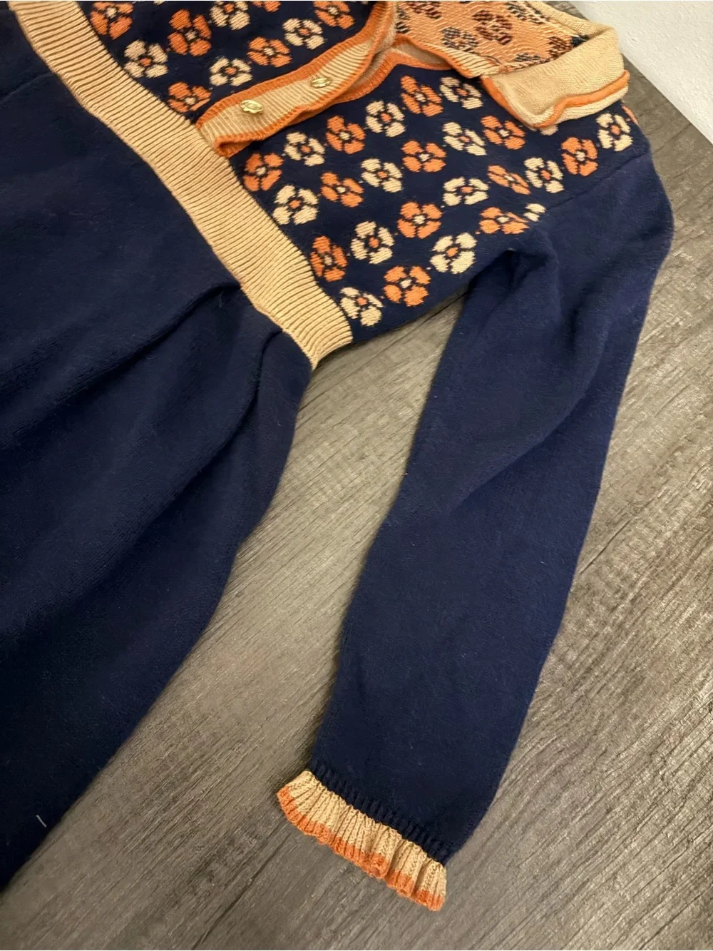 Janie and Jack Navy Dress with Tan and Orange Floral Bodice